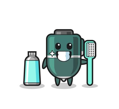 Tükenmez kalemin maskot çizimi, diş fırçası, şirin tasarım.