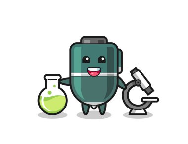 Bir bilim adamı olarak tükenmez kalemin maskot karakteri, şirin tasarım.