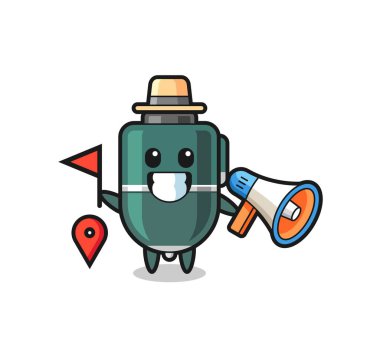 Tükenmez kalemin tur rehberi olarak karikatürü, şirin tasarım.