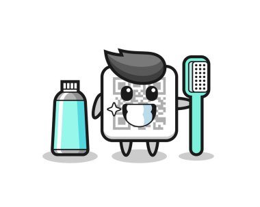QR kodunun diş fırçası ile maskotluk tasarımı, şirin tasarım