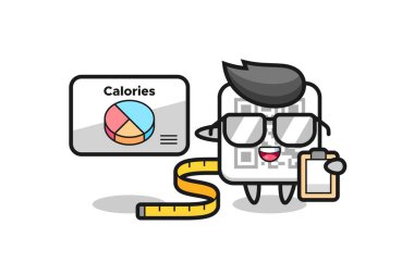 QR kod maskotunun dietisyen, şirin bir tasarım olarak tasviri