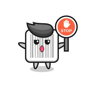 barkod karakter illüstrasyonunda dur işareti, şirin tasarım