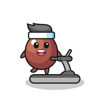 Çikolatalı yumurta çizgi film karakteri koşu bandında yürüyor, şirin bir tasarım.