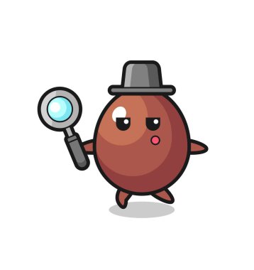 Çikolatalı yumurta çizgi film karakteri büyüteçle arıyor, şirin bir tasarım.