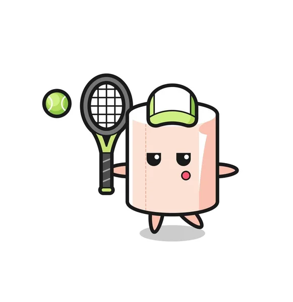 Cartoon Figur Der Tissue Roll Als Tennisspieler Niedliches Design — Stockvektor