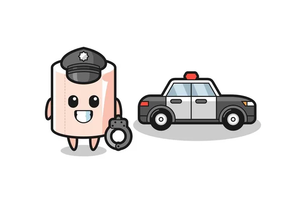 Dibujos Animados Mascota Del Rollo Tejido Como Policía Lindo Diseño — Vector de stock