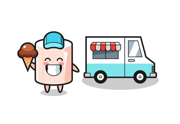 Mascota Dibujos Animados Rollos Tejido Con Camión Helados Lindo Diseño — Vector de stock