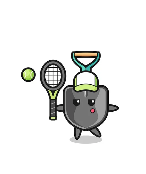 Caractère Dessin Animé Pelle Tant Que Joueur Tennis Design Mignon — Image vectorielle