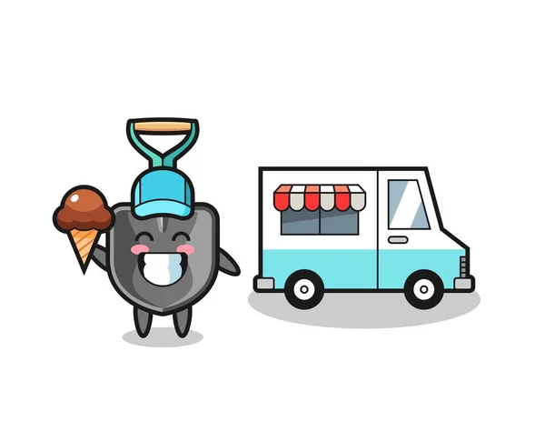 Mascota Dibujos Animados Pala Con Camión Helados Lindo Diseño — Vector de stock