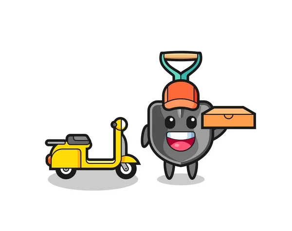 铲子作为比萨饼送货员的人物形象说明 可爱的设计 — 图库矢量图片