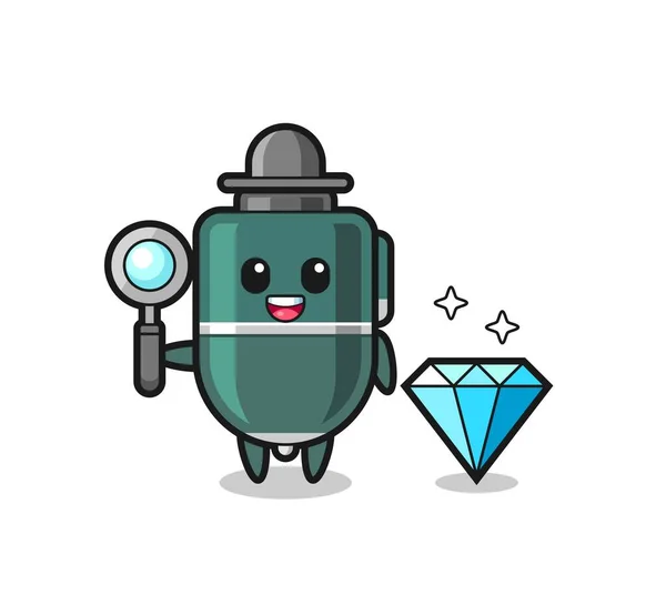 Ilustração Personagem Caneta Esferográfica Com Diamante Design Bonito — Vetor de Stock