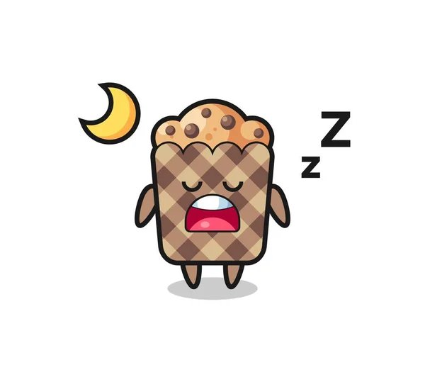 Muffin Karakter Illustratie Slapen Nachts Schattig Ontwerp — Stockvector