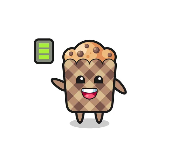 Personaggio Mascotte Muffin Con Gesto Energico Design Carino — Vettoriale Stock
