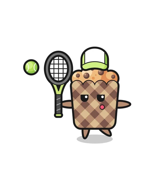 Zeichentrickfigur Muffin Als Tennisspieler Niedliches Design — Stockvektor