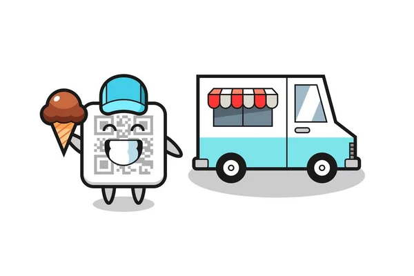 Mascota Dibujos Animados Código Con Camión Helados Lindo Diseño — Vector de stock