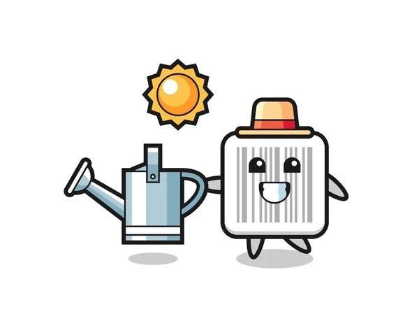 バーコード保持散水缶の漫画のキャラクター かわいいデザイン — ストックベクタ