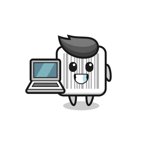 Mascotte Illustratie Van Barcode Met Laptop Schattig Design — Stockvector