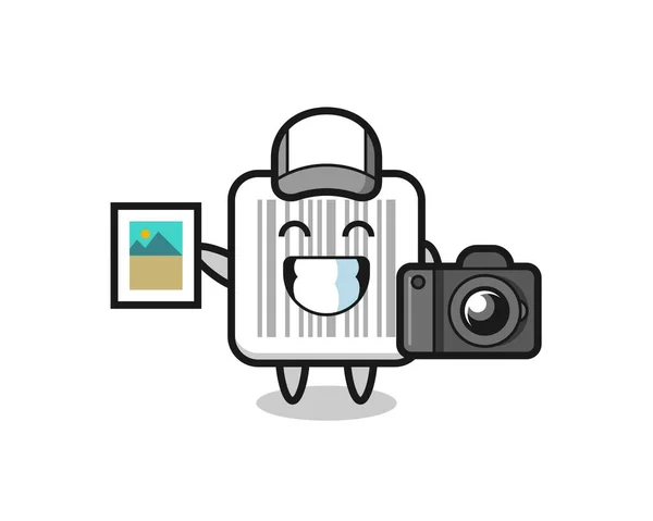 Character Illustration Von Barcode Als Fotograf Niedliches Design — Stockvektor