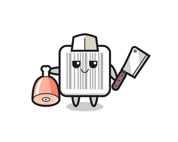 Illustration Barcode Character Butcher Cute Design — Stock Vector
