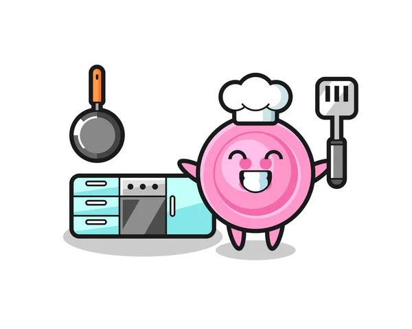 Clothing Button Character Illustration Chef Cooking Cute Design — Stock Vector