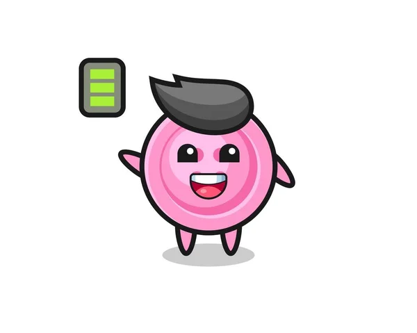 Personagem Mascote Botão Roupa Com Gesto Energético Design Bonito — Vetor de Stock