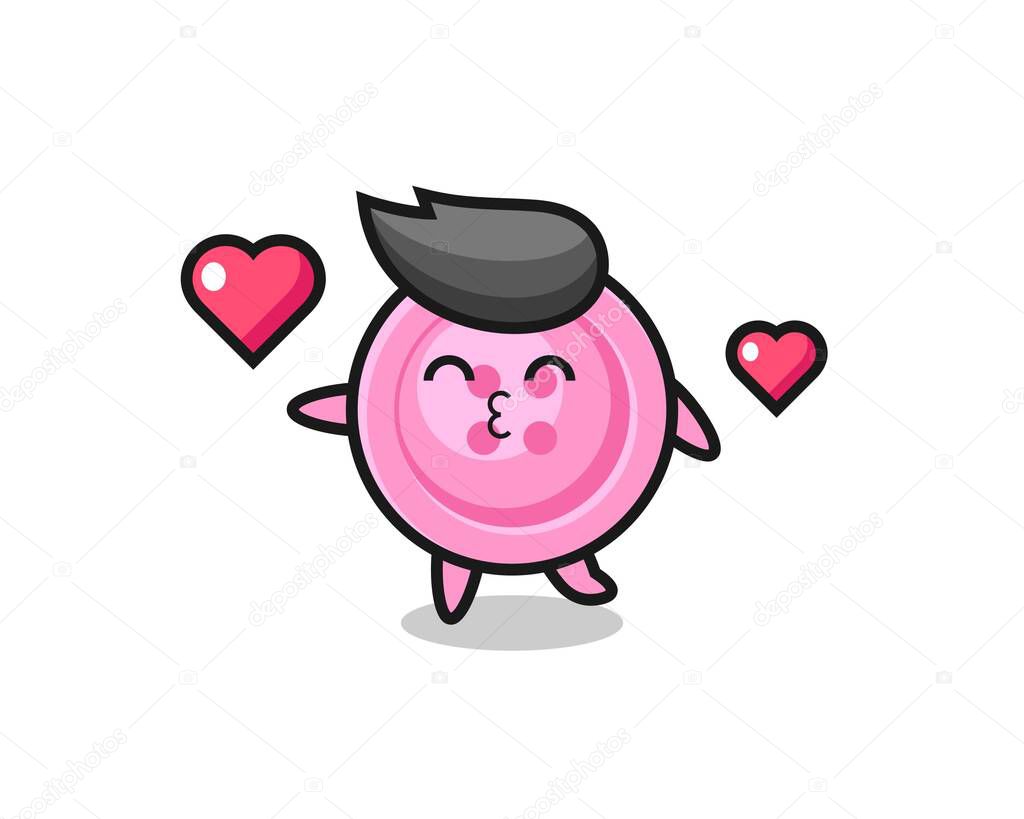 clothing button character cartoon with kissing gesture , cute design