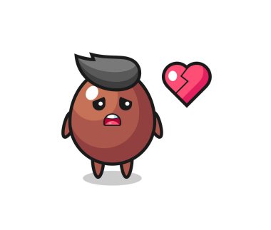 Çikolatalı yumurta karikatürü kırık kalp, şirin bir tasarım.