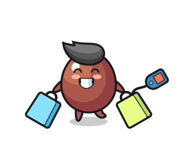 Çikolatalı yumurta maskotu elinde alışveriş çantası, şirin bir tasarım.