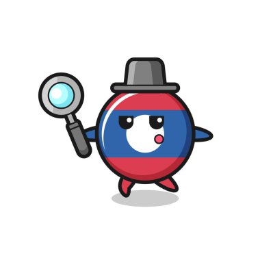 Laos Flag çizgi film karakteri büyüteçle arıyor, şirin tasarım.