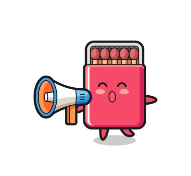 Bir megafon tutan kutu karakteri çizimi, şirin bir tasarım