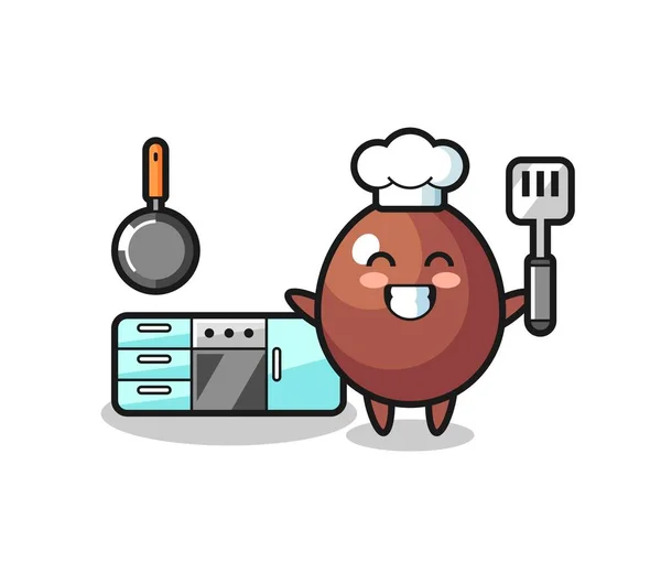 Шоколадное Яйцо Персонаж Иллюстрация Качестве Шеф Повара Приготовления Пищи Милый — стоковый вектор