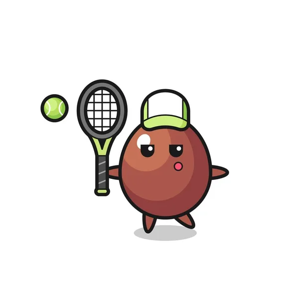 Cartoon Karakter Van Chocolade Als Een Tennisspeler Schattig Ontwerp — Stockvector