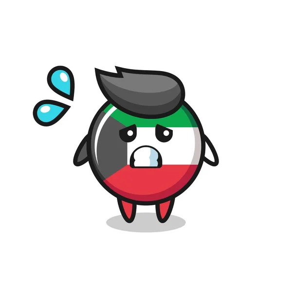 Kuvajt Vlajka Odznak Maskot Postava Bázlivým Gestem Roztomilý Design — Stockový vektor