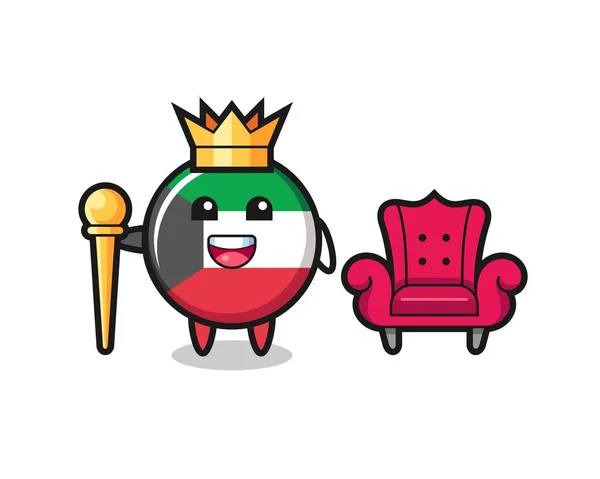 Desenhos Animados Mascote Emblema Bandeira Kuwait Como Rei Design Bonito — Vetor de Stock