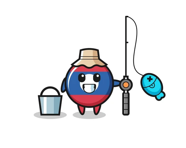 Personagem Mascote Emblema Bandeira Laos Como Pescador Design Bonito — Vetor de Stock