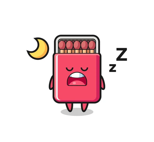 Zápalky Box Charakter Ilustrace Spaní Noci Roztomilý Design — Stockový vektor