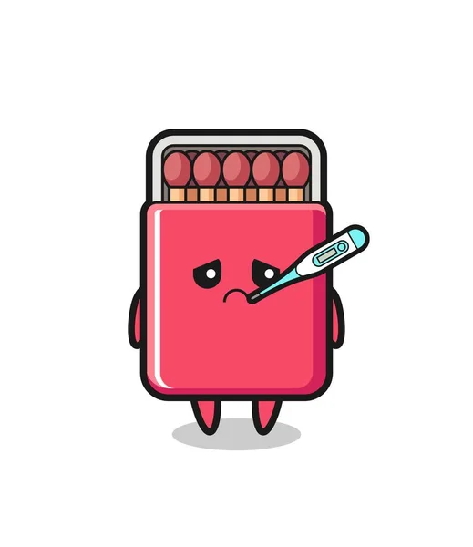 Matches Box Mascot Character Fever Condition Cute Design — Stock Vector