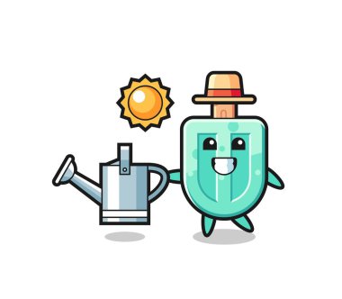 Buzlu şekerlerin çizgi film karakteri elinde su kutusu, şirin bir tasarım.