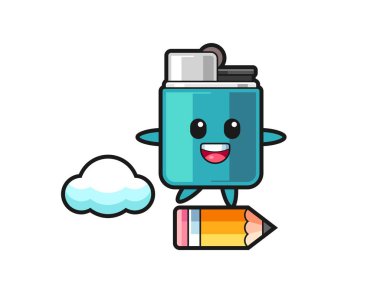 Daha hafif bir maskot çizimi dev bir kaleme biniyor, şirin bir tasarım.