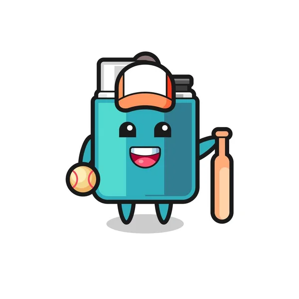 Cartoon Figur Des Feuerzeugs Als Baseballspieler Niedliches Design — Stockvektor