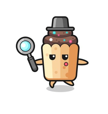 Cupcake çizgi film karakteri büyüteçle arıyor, şirin bir tasarım.