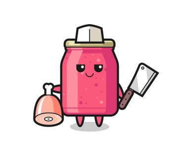 Kasap olarak çilek reçeli karakteri tasviri, şirin tasarım.