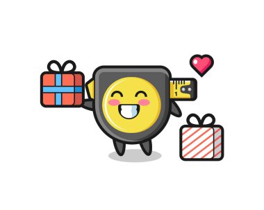 Maskot çizgi filmi hediye veriyor, şirin tasarım.