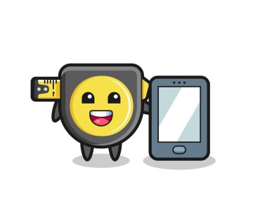 akıllı telefon taşıyan bir çizgi film çizimi, şirin tasarım.