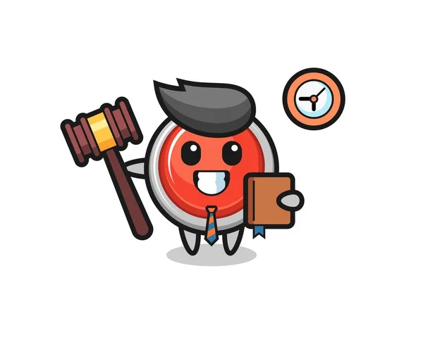 Mascote Desenhos Animados Emergência Botão Pânico Como Juiz Projeto Bonito — Vetor de Stock