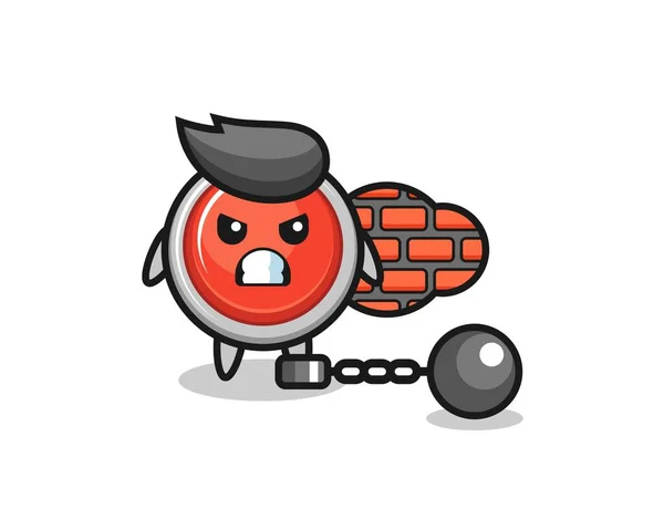 囚人としての緊急パニックボタンのキャラクターマスコット かわいいデザイン — ストックベクタ