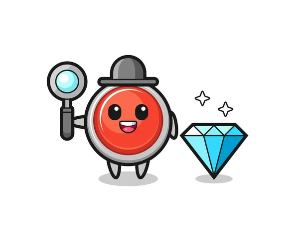 ダイヤモンド付きの緊急パニックボタンキャラクターのイラスト かわいいデザイン — ストックベクタ
