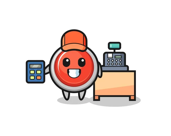 レジ係としての緊急パニックボタンキャラクターのイラスト かわいいデザイン — ストックベクタ