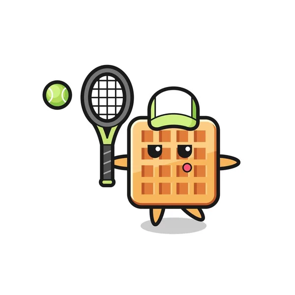 Cartoon Figur Der Waffel Als Tennisspieler Niedliches Design — Stockvektor