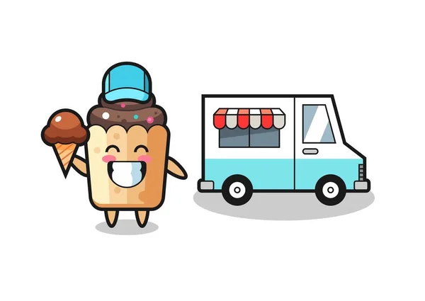 Mascot Cartoon Cupcake Ice Cream Truck Cute Design — Stock Vector